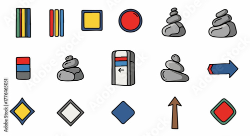 Colorful signs and stones collection for navigation
