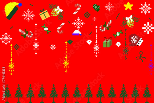 Christmas seamless pattern with deer and trees in a Nordic tribal design,perfect for festive decorations, vintage designs, and holiday-themed textiles,Traditional ethnic, geometric, ethnic,culture