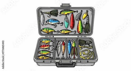 Fishing lures in tackle box