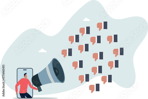 Internet hater, angry social media, dislike or negative feedback from remote work, cyber bullying concept.life and employment of people.