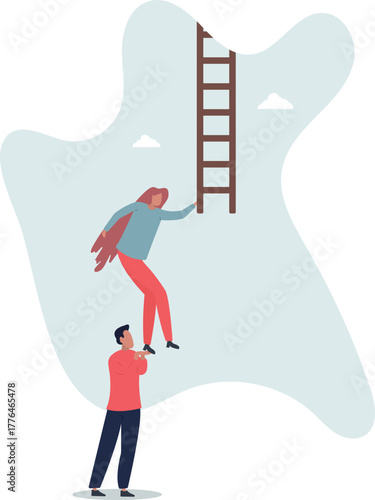 Support or mentor to achieve business success, teamwork collaboration or partnership help to reach target concept.life and employment of people.