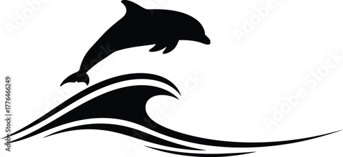 Vector art of dolphin jumping over wave