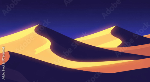 Vast desert sand dunes under a twilight sky.