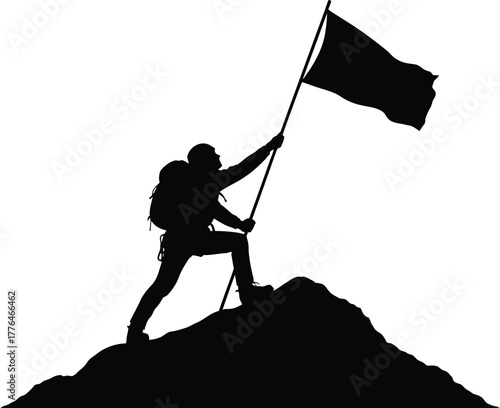 Vector art of silhouette of man on mountain top