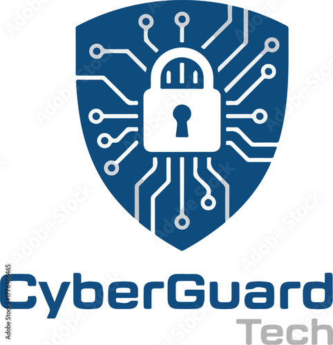 Cyber guard shield secure data protection and cybersecurity technology logo