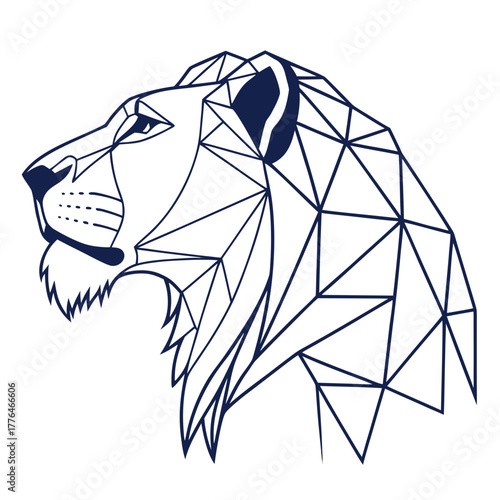 Geometric lion head profile with triangle line design art