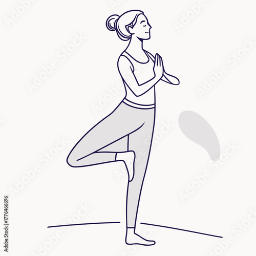 Woman in tree pose with hands in prayer position outline