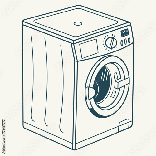 Illustration of a front loading washing machine appliance