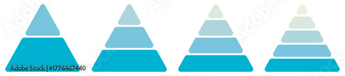 Four triangular chart infographic elements collection. Business blue graph templates set. Vector illustration isolated on white.