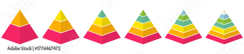 Pyramidal diagram set. Infographic triangular elements collection. Vector illustration isolated on white.