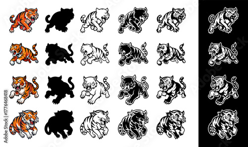 Tiger striped wild animal growl illustration mascot tattoo vector design