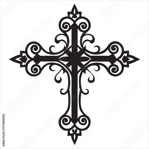 black line art  christian cross
