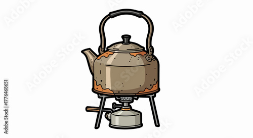 Camping kettle on stove with transparent background