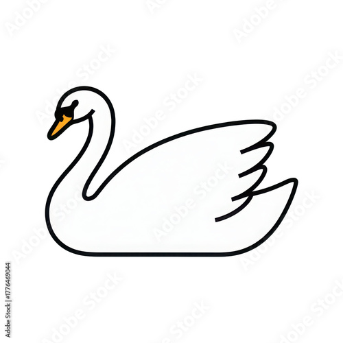 Fototapeta Naklejka Na Ścianę i Meble -  Minimalist white swan isolated on transparent background