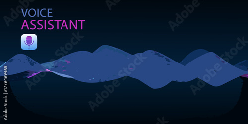 Digital voice assistant interface with microphone icon and sound wave visualization