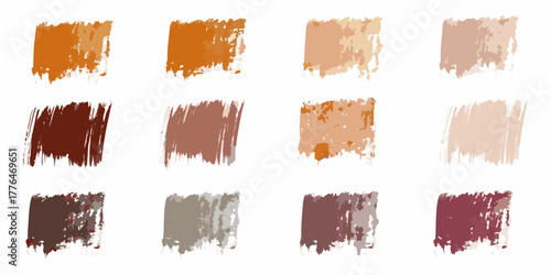 Collection of twelve abstract brush stroke swatches in earthy and muted color palettes