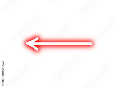 Red neon glowing straight line arrow sign pointing left side direction. Shining line arrow with red neon glow effect. Futuristic arrow mark with neon light. Vector illustration.