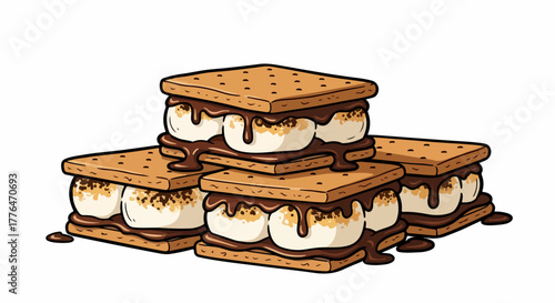 Stacked s'mores dessert treat with transparent background