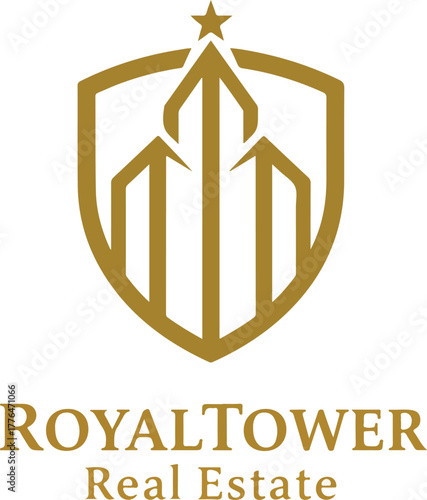 Modern gold skyscraper architecture and construction tower company logo
