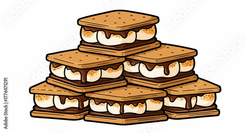 Stacked s'mores treat with transparent background