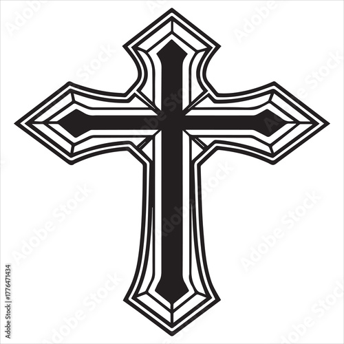 black line art  christian cross