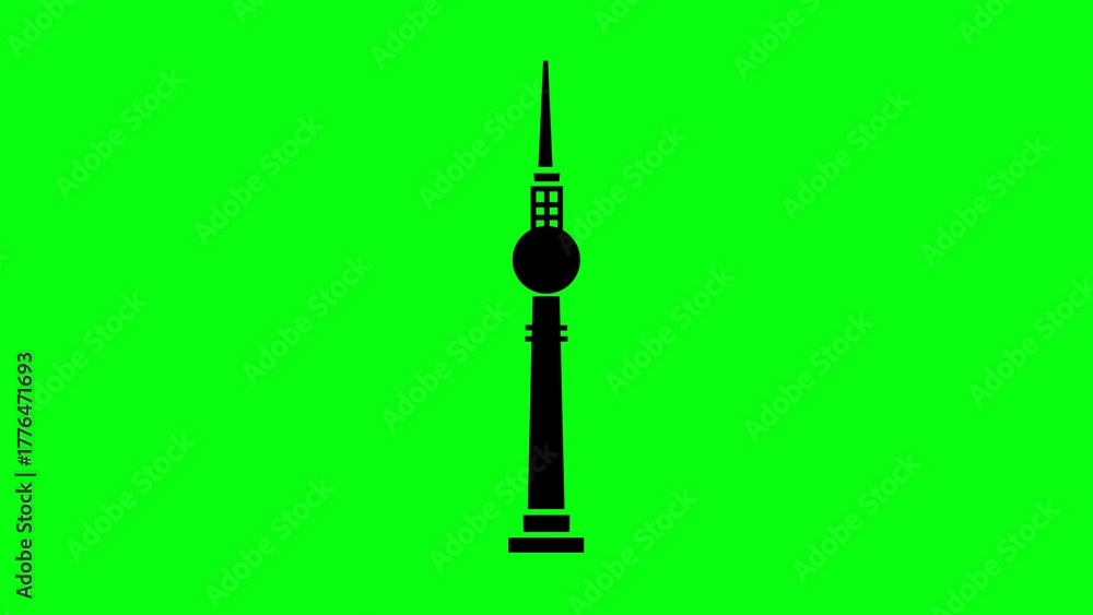 Obraz premium tower animation on Simple minimal line icon representing communication tower, broadcast antenna, observation tower, or landmark design. Perfect for technology intro, architecture motion graphic, 