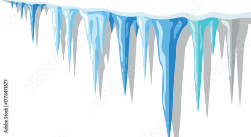 Realistic blue icicles dripping in winter theme with melting ice effect