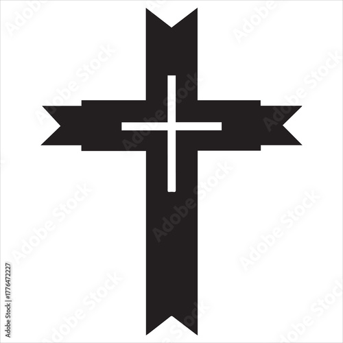 black line art  christian cross