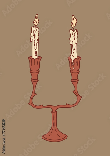 Vintage illustration of a Two-candle candelabra. Vector.