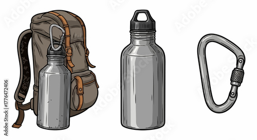 Backpack with water bottles and carabiner