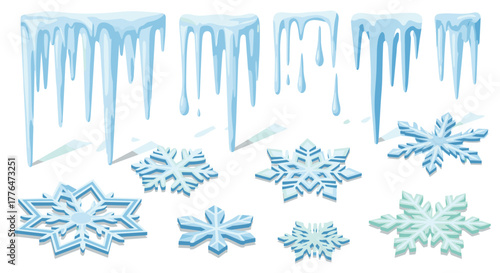 Collection of icicles and snowflakes with frosty winter design