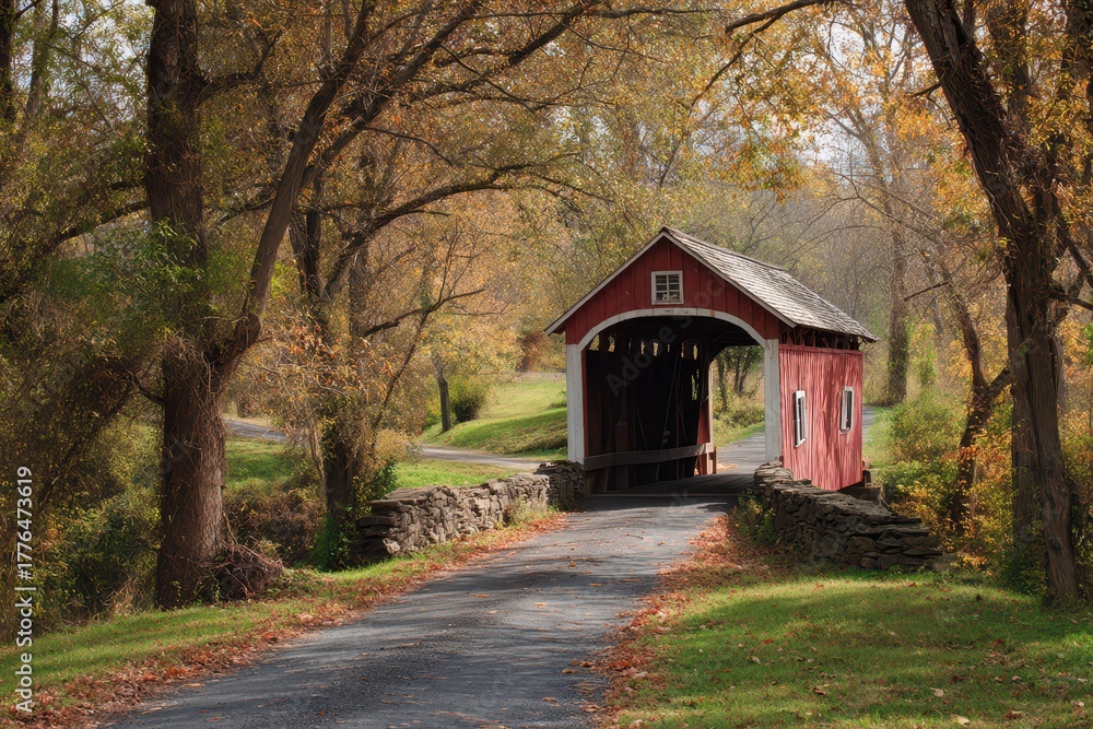 Fototapeta premium Chester County Pa. Historic Sheeder-Hall Covered Bridge in American Countryside
