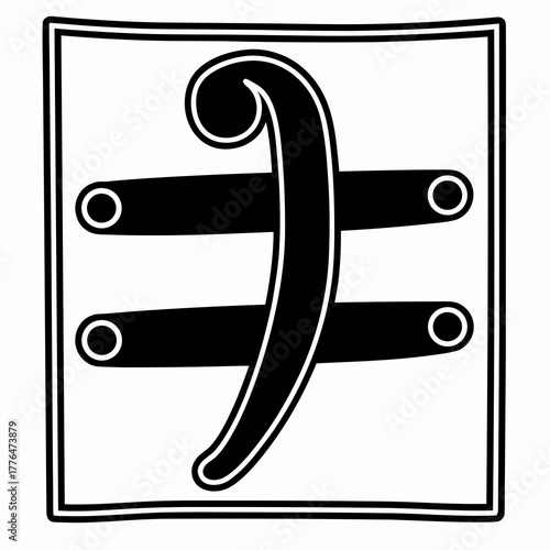 Bass clef musical icon in black and white stylized design  