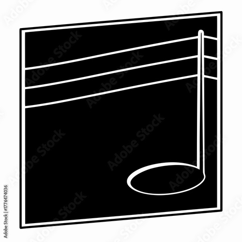 Half note symbol on black background in minimalist design  