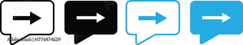 Speech bubble and arrow icon. Talk Bubble with Arrow Icons. Dialogue Box sign. Message Direction symbol. Communication and pointing symbols
