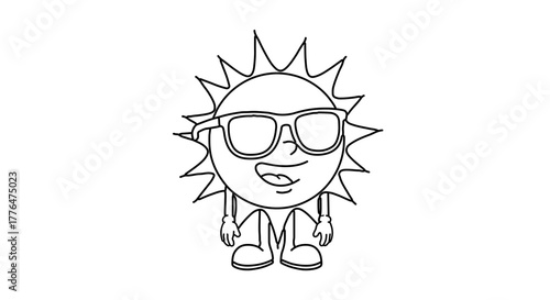 Cartoon sun with sunglasses, arms, and legs, a fun and playful design