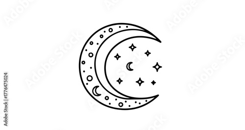 Hand drawn crescent moon and stars for celestial themed designs