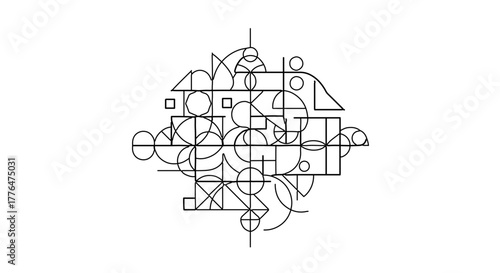 Abstract geometric design with circles, squares, and triangles, a modern and artistic style