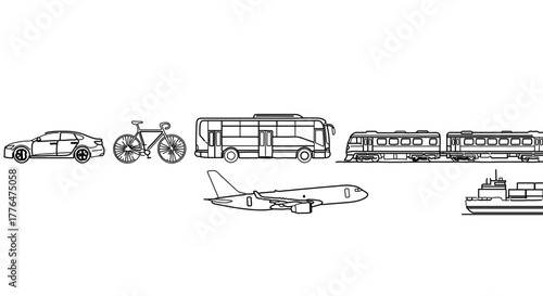 Outline illustration of various transportation methods
