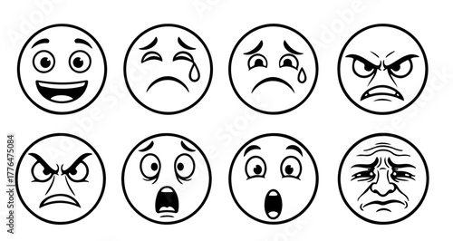Set of expressive cartoon face showing different emotion