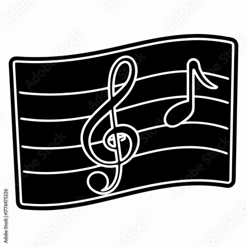 Treble clef and musical notes on black music sheet design  
