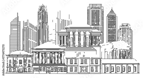 Skyline of atlanta, georgia, featuring historic buildings and skyscrapers