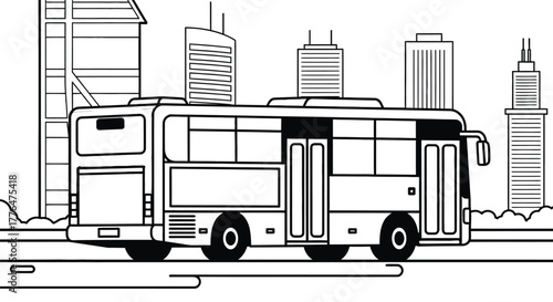 Orange bus driving in city public transport cartoon illustration editable vector