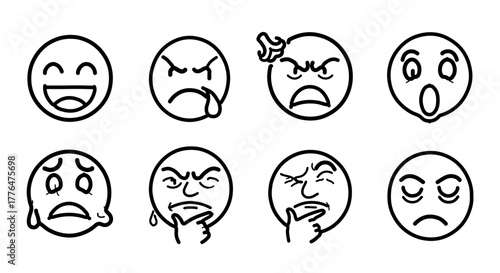 Collection of diverse facial expressions in black and white