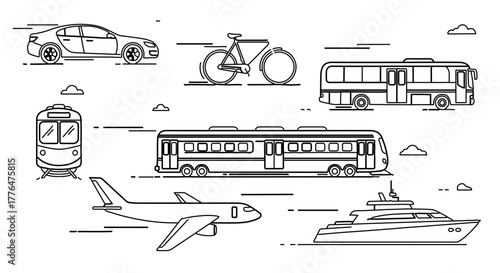 Diverse modes of transportation, showcasing a variety of vehicles