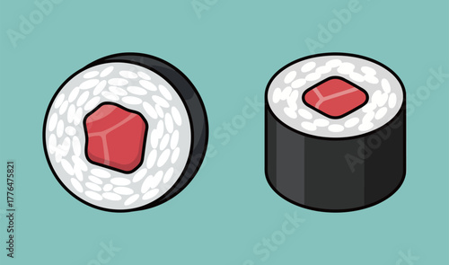 Sushi Roll Japanese Food Set Asian Cuisine Flat Vector Illustration