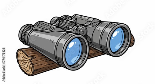 Binoculars on a log for outdoor adventure