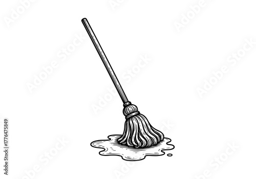 Mop hand drawn simple engraved vector illustration