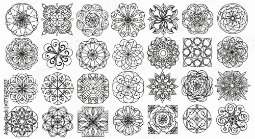 Collection of intricate mandala designs, showcasing symmetrical and geometric patterns