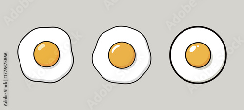 Fried Eggs Set Breakfast Food Simple Flat Vector Illustration
